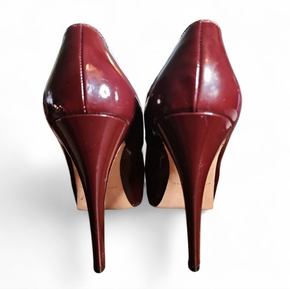 Brian Atwood MANIAC Patent Leather Glass Platform Heels Pumps Shoe Deep Burgundy - Picture 5 of 12
